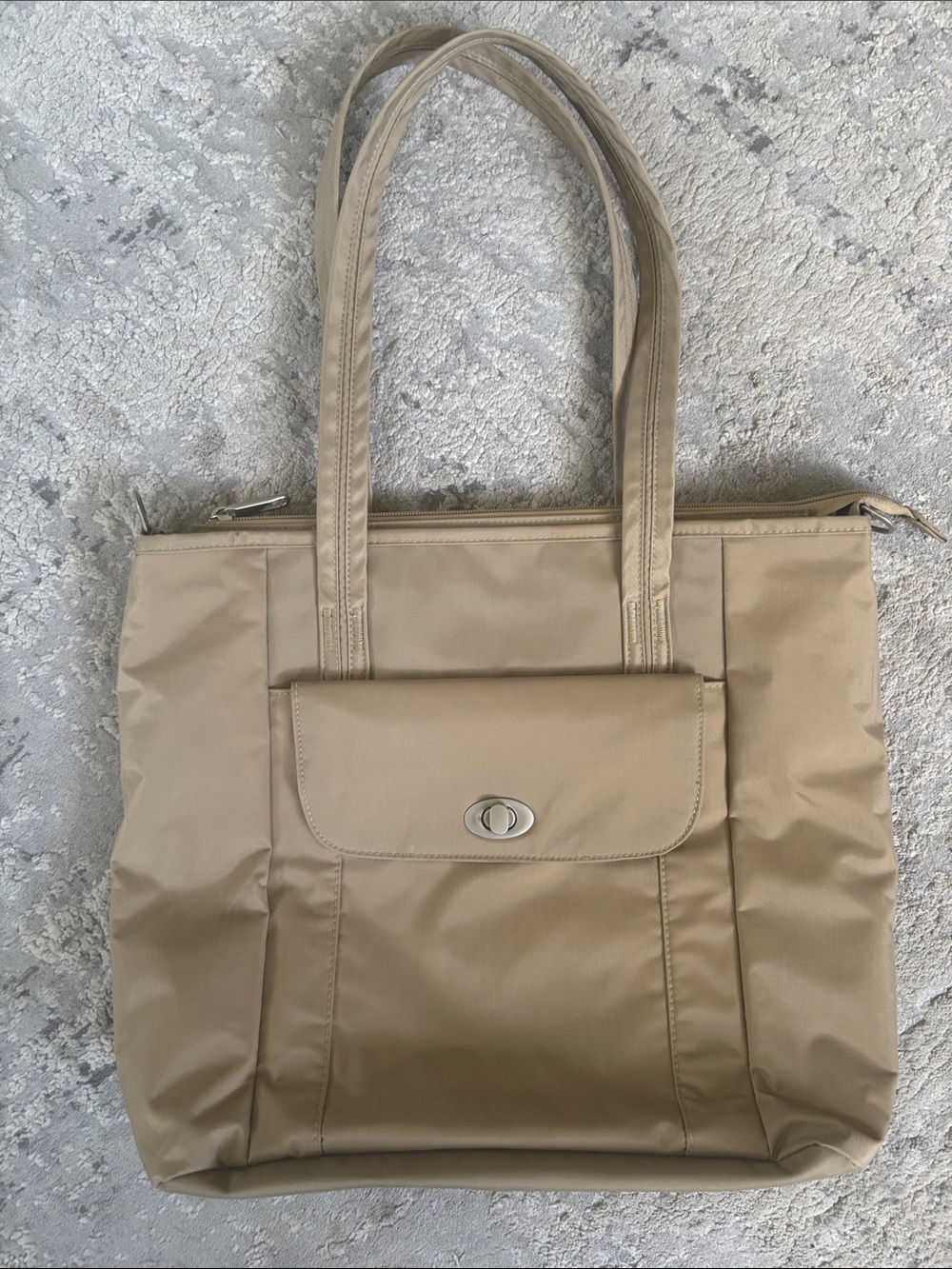Everyday Neutral Tote Bag with Front Turn-Lock